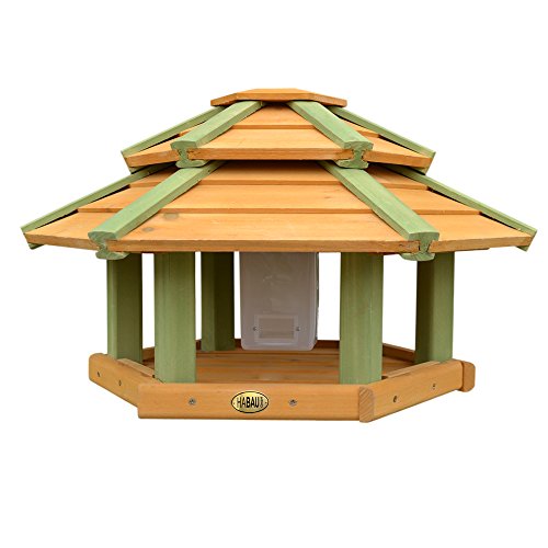 HABAU Vogelhaus "Tokyo" mit Futtersilo und Ständer - Futterhaus aus Holz mit grünen Akzenten von HABAU
