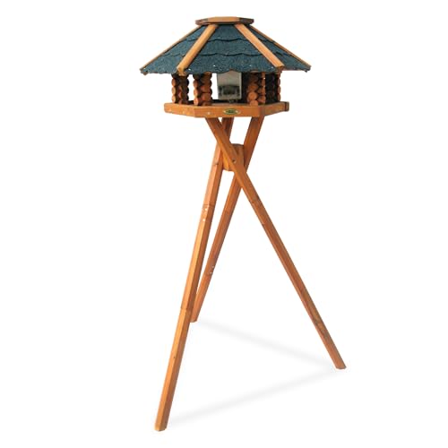 HABAU Vogelhaus mit Futtersilo und Ständer | Futterhaus für Wildvögel montiert | Silo aus Kunststoff | Sechseckiges Haus für Wildvögel (Schweden) von HABAU