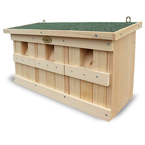 HABAU Nistkasten und Spatzenhaus mit 3 Brutkammern, aus Massivholz, vollverschraubt udn fertig montiert, 45,5 x 17 x 23 cm, ideal für Koloniebrüter geeignet von HABAU