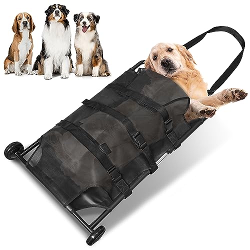 Pet Transport Großer Hunde-Dehner, maximale Tragkraft 113,4 kg, mit geräuschlosen Rädern, 114,4 x 55,9 cm, Tiertragestange für Notfälle von HABEWLU