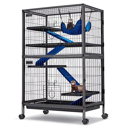 HABUTWAY Kleintierkäfig aus Metall, 127,7 cm hoch, rollender Chinchilla-Käfig mit abnehmbaren Rampen, Käfig für Chinchillas, Meerschweinchen, Kaninchen, Frettchenkäfige mit Hängematte und 5 Ebenen von HABUTWAY