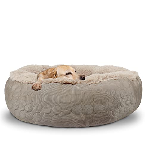 HACHIKITTY Hunde-Donut-Bett, beruhigendes Donut-Bett, rund, flauschiges Hundebett, mittelgroße und große Hunde, kühlend, wärmend, Donut-Bett mit warmen und kühlen Seiten (XL, Taupe) von HACHIKITTY