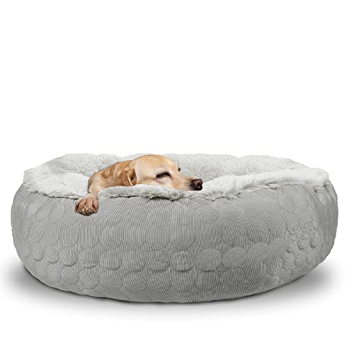 HACHIKITTY Hunde-Donut-Bett, beruhigendes Donut-Bett, rund, flauschiges Hundebett, mittelgroße und große Hunde, kühlend, wärmend, Donut-Bett mit warmen und kühlen Seiten (XL, grau) von HACHIKITTY