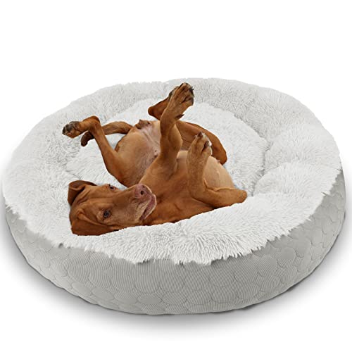 HACHIKITTY Hunde-Donut-Bett, beruhigendes Donut-Bett, rund, flauschiges Hundebett, mittelgroße und große Hunde, kühlend, wärmend, Donut-Bett mit warmen und kühlen Seiten (groß, grau) von HACHIKITTY