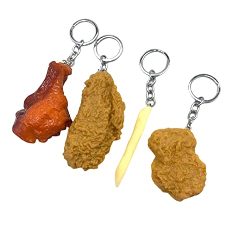 HACLEN 4 Stück Huhn-Nugget-Schlüsselanhänger, PVC-Imitation, Lebensmittel-Schlüsselanhänger, Pommes, Hühnerbeine, Huhnflügel, Huhn-Nuggets für Rucksäcke, Taschen, Geldbörsen, gold, One size HACLEN 4 Stück Huhn-Nugget-Schlüsselanhänger, PVC-Imitation, Lebensmittel-Schlüsselanhänger, Pommes, Hühnerbeine, Huhnflügel, Huhn-Nuggets für Rucksäcke, Taschen, Geldbörsen, gold, One size von HACLEN