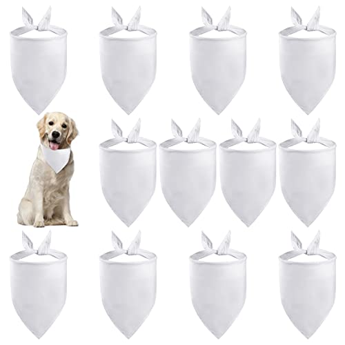 HACRAHO Blanko-Hundehalstuch, 12 Stück, solide Hunde-Lätzchen, Polyester, quadratisch, blanko, DIY, Katzen, Bandanas für kleine, mittelgroße und große Hunde und Katzen, Weiß von HACRAHO