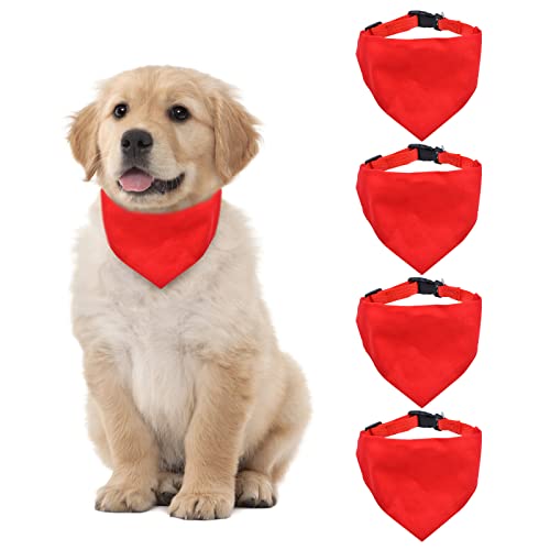 HACRAHO Blanko-Hundehalstuch, 4 Stück, rotes Haustier-Bandana-Halsband mit Schnellverschluss-Schnalle, verstellbare Sublimation, Hundehalstuch mit abnehmbarem rotem Halsband für kleine, rot, L von HACRAHO