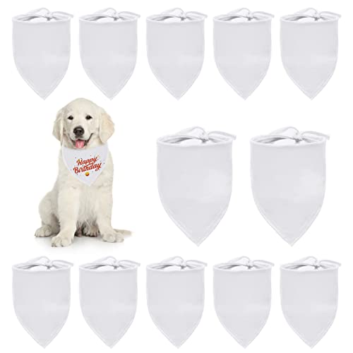 HACRAHO Unbedruckte Hundehalstücher, 12 Stück, einfarbig, weiß, dreieckig, Polyester, DIY-Hundehalstücher für Hunde, Welpen, Katzen von HACRAHO