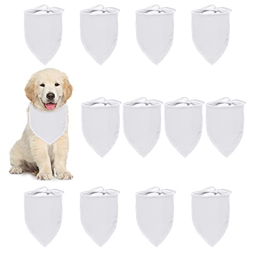 HACRAHO Blanko Hundehalstücher, 12 Stück, weiß, DIY Haustier Halstücher Polyester Hund Dreieckstuch Lätzchen Schal für kleine mittelgroße Hunde von HACRAHO