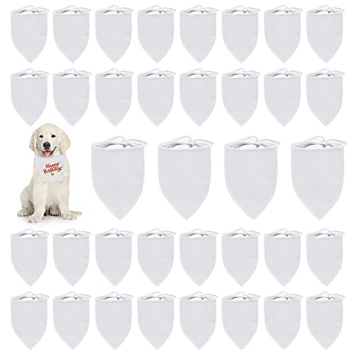 HACRAHO Blanko-Hundehalstücher, 36 Stück, solides Haustier-Dreieck-Schal, weiß, DIY-Dreieck-Hundehalstuch für kleine, mittelgroße und große Hunde von HACRAHO