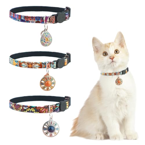 HACRAHO Breakaway Katzenhalsband mit Glöckchen, 3 Stück, verstellbar, Sicherheitshalsband für Haustiere, mit Glöckchen, Katzenhalsband für Mädchen und Jungen von HACRAHO