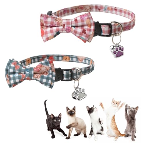 HACRAHO Breakaway Katzenhalsband mit Glöckchen, Sicherheits-Katzenhalsbänder mit Pfotenanhänger, verstellbare Fliege mit Glöckchen für kleine Katzen, Hunde, Kätzchen, 2 Stück von HACRAHO