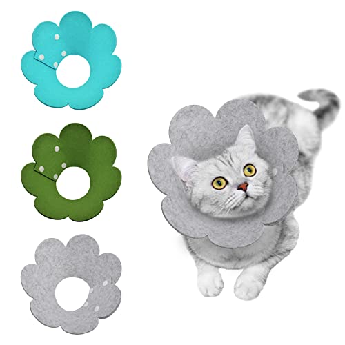 HACRAHO Katzen-Erholungshalsband, 3 Stück, weiches Haustier-Erholungshalsband mit Sonnenblumenform für Katzen, Kätzchen, Welpen, Blau-Grün, Olivgrün und Grau von HACRAHO