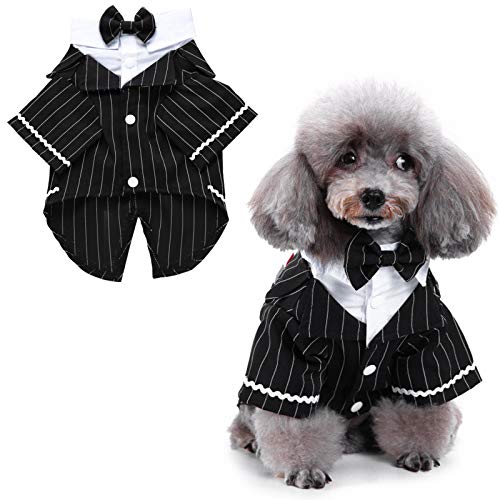 HACRAHO Dog Hochzeit Anzug, 1 Packung Hunde Schwarzer Smoking-Anzug Kostüme Gestreifter Hund Hochzeit Fliege Anzug für kleine Hunde Katzen Welpe, Brustumfang 18,90" von HACRAHO