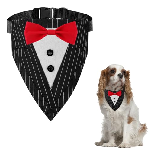 HACRAHO Formal Dog Smoking, formelles Hundehalstuch, Hochzeitsbandana, Hundehalsband mit Fliege, verstellbares Hundehalsband mit Fliege für mittelgroße und große Hunde, Größe L, 1 Stück von HACRAHO