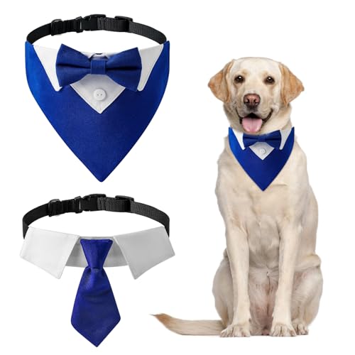 HACRAHO Formal Dog Smoking Bandana, 2 Pack Dog Wedding Bandana Dog Collar with Bow Tie And Neck Tie Designs Adjustable Collar Formal Tux Dog Bow Tie Adjustable Neckerchief, Blue HACRAHO Formal Dog Smoking Bandana, 2 Pack Dog Wedding Bandana Dog Collar with Bow Tie And Neck Tie Designs Adjustable Collar Formal Tux Dog Bow Tie Adjustable Neckerchief, Blue von HACRAHO