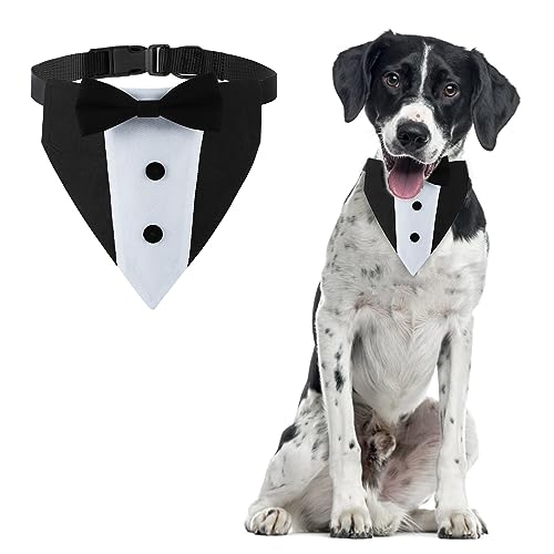 HACRAHO Formal Dog Smoking Wedding Bandana, 1 Pack Black Dog Smoking Bandana Collar Detachable Dog Smoking Bandana Collar with Bow for Large and Oversized Dogs, L von HACRAHO