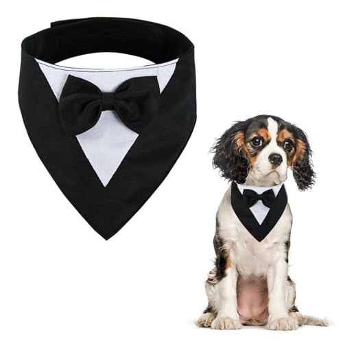 HACRAHO Formal Dog Smoking Wedding Dog Bandana, 1 Pack Black Dog Wedding Smoking with Bow Tie Dog Birthday Costume Adjustable Dog Formal Outfit For Medium Large Dogs Pets, S von HACRAHO