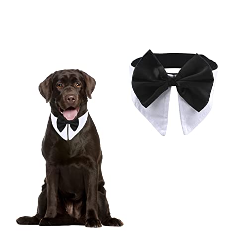 HACRAHO Formale Haustier Fliege Kragen, 1 Stück weiß verstellbare Haustier Krawatte Kostüm weiche Baumwolle Tux Hundefliege für Hochzeit Geburtstagsfeier, Halsumfang 26-27,99" von HACRAHO