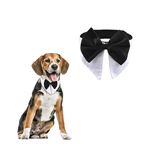 HACRAHO Formelles Haustier-Fliegenhalsband, 1 Stück, weiße Smoking-Fliege und Halsband verstellbare Welpen-Krawattenschleifen für Hochzeit Geburtstag Party für Katzen Hunde Halsumfang 21,97-25" von HACRAHO