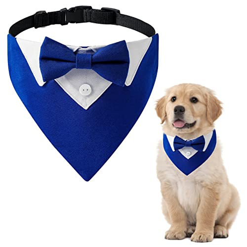 HACRAHO Formelles Hunde-Smoking-Halstuch, 1 Stück, Hunde-Hochzeitstuch, verstellbar, blaues Halstuch für Hunde und Katzen, L von HACRAHO
