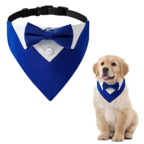 HACRAHO Formelles Hunde-Smoking-Halstuch, 1 Stück, Hunde-Hochzeitstuch, verstellbar, blaues Halstuch für Hunde und Katzen, S von HACRAHO
