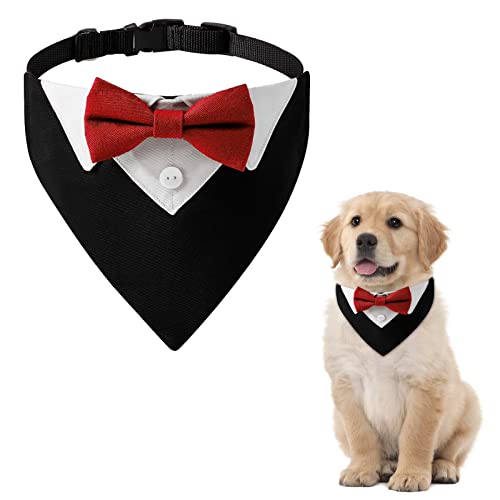 HACRAHO Roter Hunde-Smoking-Bandana, Baumwolle, formelles Hundehalsband mit Fliege und Krawatte für Hunde und Katzen, Größe S, 1 Stück von HACRAHO