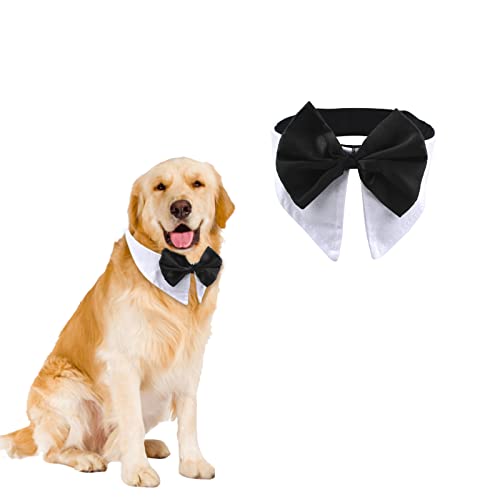 HACRAHO Formale Haustierfliege Kragen, 1 Stück Weiß Tux Hundefliege Verstellbares Haustier Kostüm Halsband Mit Fliege Für Hunde Katzen Hochzeit Geburtstag, Halsumfang 28.98-30.98'', Mittelgroße Hunde von HACRAHO