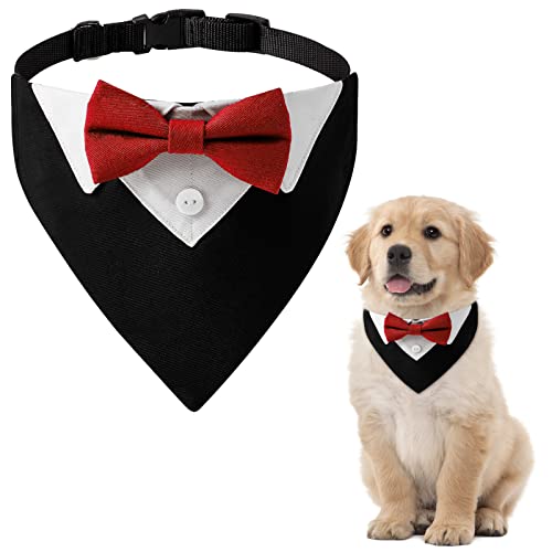 HACRAHO Formelles Smoking-Bandana, 1 Stück, rot, Smoking, Baumwolle, Halstuch, Hochzeit, Halsband mit Fliege und Krawatte für Hunde und Katzen, Größe L HACRAHO Formelles Smoking-Bandana, 1 Stück, rot, Smoking, Baumwolle, Halstuch, Hochzeit, Halsband mit Fliege und Krawatte für Hunde und Katzen, Größe L von HACRAHO