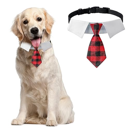 HACRAHO Formelles Hundehalsband Zum Binden, 1 Stück Hundehalsband Mit Karierter Krawatte Formelle Hundekrawatte Mit Verstellbarer Schnalle Für Große Hunde, L von HACRAHO