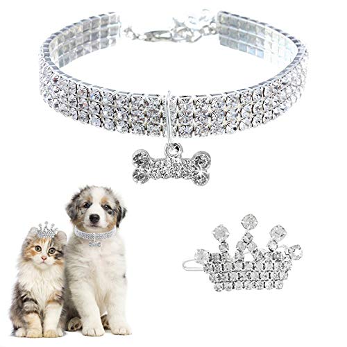 HACRAHO Haustier-Halskette, 1 Stück Kristall-Haustierhalsband und 1 Stück Hunde-Strass-Krone, Haarspange, Welpen, Prinzessinnen-Hochzeits-Halsband für kleine Katzen, Kätzchen, Welpen, 30 cm HACRAHO Haustier-Halskette, 1 Stück Kristall-Haustierhalsband und 1 Stück Hunde-Strass-Krone, Haarspange, Welpen, Prinzessinnen-Hochzeits-Halsband für kleine Katzen, Kätzchen, Welpen, 30 cm von HACRAHO