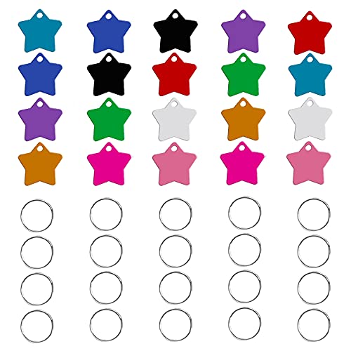 HACRAHO Haustier-ID-Marke, 20 Stück, Aluminium, personalisierbar, bunt, doppelseitig, blanko, Hundemarken mit 20 Schlüsselringen, Sternform HACRAHO Haustier-ID-Marke, 20 Stück, Aluminium, personalisierbar, bunt, doppelseitig, blanko, Hundemarken mit 20 Schlüsselringen, Sternform von HACRAHO