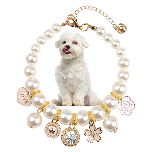 HACRAHO Haustier-Perlen-Halsband, 1 Stück, verstellbare Haustier-Perlen-Halskette, Katzenperlen-Halsbänder mit Strass-Anhänger, Dekor für Katzen und Hunde, L von HACRAHO