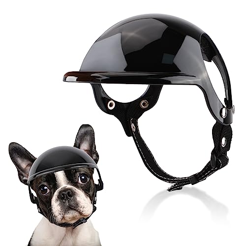 HACRAHO Haustierhelm, 1 Pack Schwarz Hundemotorradhelm mit Ohrlöchern Hundemotorradsicherheitsmütze mit verstellbarem Gurt für Kopfschutz beim Radfahren von HACRAHO