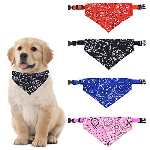 HACRAHO Hunde Bandana Halsband, 4 Stück Hund Bandana Halsband mit Verstellbarer Schnalle Haustier Dreieck Schal Lätzchen für kleine Hunde Katzen, M von HACRAHO