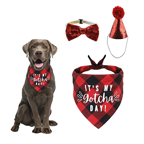 HACRAHO Hunde-Geburtstagstuch, Bandana, Hut, Fliege, Set, 3-teilig, faltbar, My Gotcha Day, kariert, Hunde-Bandana, Hunde-Geburtstagsparty-Hut mit niedlicher Hundefliege, Halsband für Hunde, Katzen, HACRAHO Hunde-Geburtstagstuch, Bandana, Hut, Fliege, Set, 3-teilig, faltbar, My Gotcha Day, kariert, Hunde-Bandana, Hunde-Geburtstagsparty-Hut mit niedlicher Hundefliege, Halsband für Hunde, Katzen, von HACRAHO