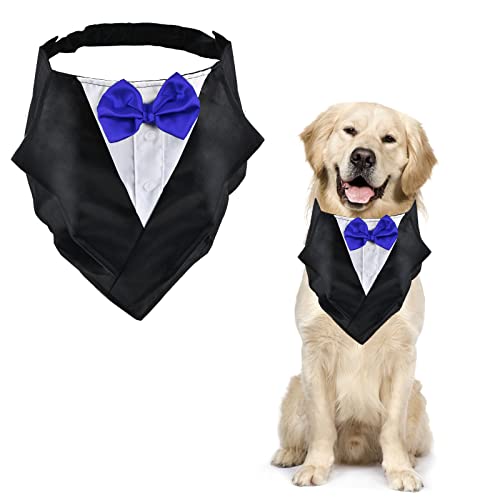 HACRAHO Hund Smoking Bandana, 1 Packung Formale Smoking Hund Bandana Verstellbar Hund Smoking Schal mit Fliege für Hunde Hochzeit Party Kostüm, Blau HACRAHO Hund Smoking Bandana, 1 Packung Formale Smoking Hund Bandana Verstellbar Hund Smoking Schal mit Fliege für Hunde Hochzeit Party Kostüm, Blau von HACRAHO