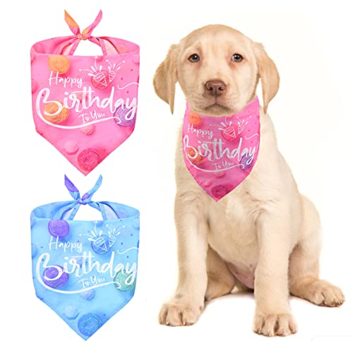 HACRAHO Hunde-Geburtstags-Halstuch, 2 Stück, Happy Birthday to You, dreieckiges Hundehalstuch, waschbar, Hunde-Geburtstagstuch mit Cupcake-Muster für kleine, mittelgroße Hunde, rosa und blau von HACRAHO