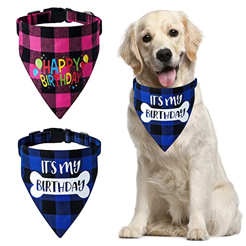 HACRAHO Hunde-Halstuch, 2 Stück, It's My Birthday kariert, Hunde-Halstuch, Happy Birthday, Hunde-Halstuch, für Geburtstagsparty, Größe L von HACRAHO