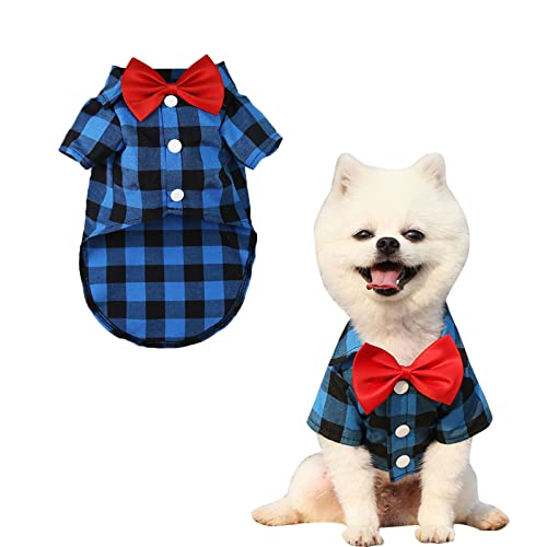 HACRAHO Kariertes Hundehemd mit Krawatte, 2-teiliges Kariertes Hundehemd und Halsband mit Fliege, niedliches Hundehemd-Outfit für kleine, mittelgroße Hunde, Katzen, Geburtstag, Party,Foto, Hochzeit,M HACRAHO Kariertes Hundehemd mit Krawatte, 2-teiliges Kariertes Hundehemd und Halsband mit Fliege, niedliches Hundehemd-Outfit für kleine, mittelgroße Hunde, Katzen, Geburtstag, Party,Foto, Hochzeit,M von HACRAHO