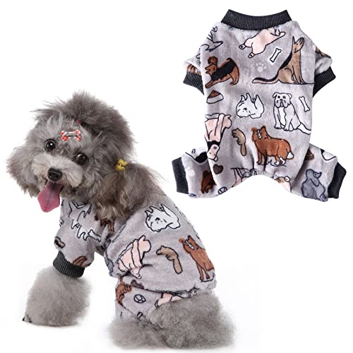 HACRAHO Hunde-Pyjama, 1 Stück, grauer Haustier-Kleidung, Overall, weicher Hunde-Schlafanzug für Welpen, Brustumfang 43 cm von HACRAHO