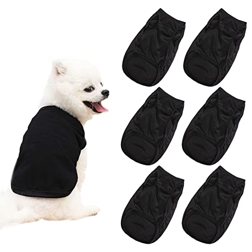 HACRAHO Hunde-Shirt, leere Kleidung, 6 Stück, schwarz, blanko Hunde-T-Shirt, ärmellos, Kostüme, Sommer, atmungsaktiv, Haustier-Weste für kleine, mittelgroße Hunde und Katzen, schwarz, L von HACRAHO