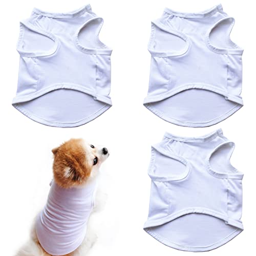HACRAHO Hunde-Shirts, 3 Stück, Polyester, einfarbig, atmungsaktiv, Hunde-T-Shirts für DIY, blanko, Haustierkleidung für kleine und mittelgroße Hunde und Katzen, Weiß, Größe L von HACRAHO