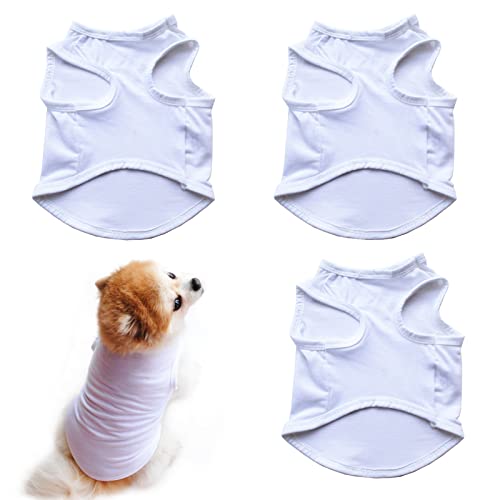 HACRAHO Hunde-Shirts, 3 Stück, Polyester, einfarbig, atmungsaktiv, für kleine und mittelgroße Hunde und Katzen, weiß, S von HACRAHO