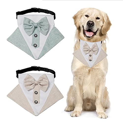 HACRAHO Hunde-Smoking-Bandana-Halsband, 2 Stück, verstellbar, formelle Hunde-Smoking, Hochzeit, Bandana-Halsband, Smoking-Halsband für große Hunde, Grün und Khaki HACRAHO Hunde-Smoking-Bandana-Halsband, 2 Stück, verstellbar, formelle Hunde-Smoking, Hochzeit, Bandana-Halsband, Smoking-Halsband für große Hunde, Grün und Khaki von HACRAHO