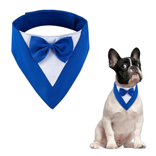 HACRAHO Hunde-Smoking-Halsband, 1 Packung blaues formelles Hundehalstuch mit Fliege, verstellbarer Haustier-Smoking für Hochzeitsfeier für Haustiere, Hunde, Größe M von HACRAHO