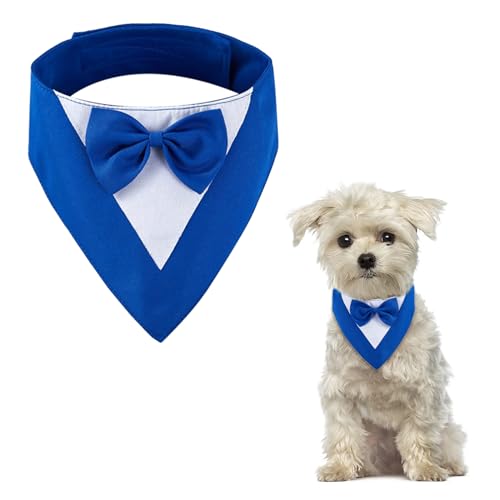HACRAHO Hunde-Smoking-Halsband, 1 Stück, blau, formelles Hundehalstuch mit Fliege, verstellbarer Haustier-Smoking für Hochzeitsfeier für Welpen, Katzen, Größe XS von HACRAHO