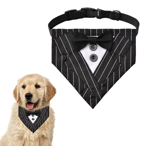 HACRAHO Hunde-Smoking-Halstuch, 1 Stück, schwarz gestreift, formelles Hundehalstuch mit Fliege, verstellbar, für kleine Hunde, Katzen von HACRAHO