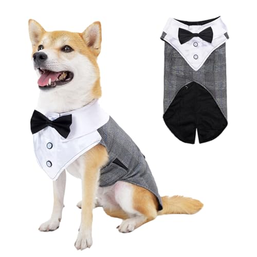 HACRAHO Hunde-Smoking-Hochzeitsanzug, 1 Stück, grau, für Hochzeit, Smoking, Hund, Hochzeitskleidung, für Weihnachten, Cosplay, Halloween, Urlaub, Größe L von HACRAHO