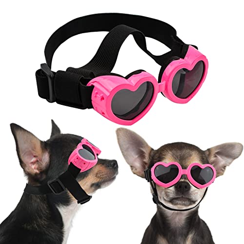 HACRAHO Hunde-Sonnenbrille, 1 Stück Herzform Doggy UV-Schutzbrille Winddicht Welpenbrille mit verstellbarem Riemen für Sonne Kleine Rassen Haustiere Brillen, Rosa von HACRAHO